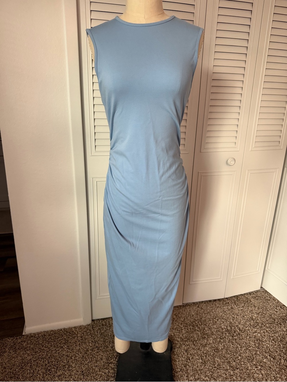 Sleeveless Light Blue Midi Dress - Classic Crew Neck